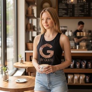 Y2K Guess Black and Gold Women's Tank Top